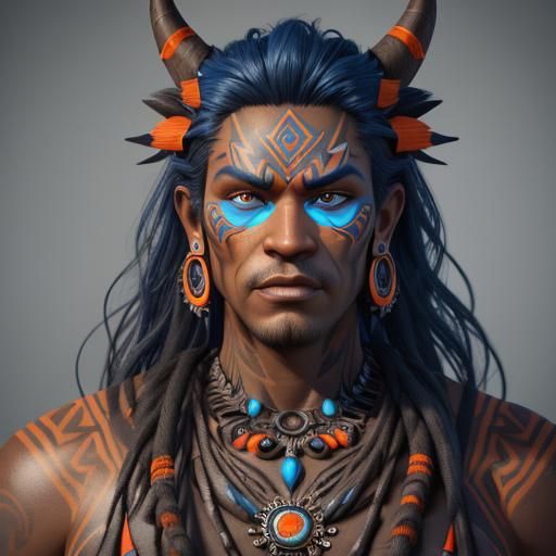 Tribal Warrior Portrait in Disney-Inspired 3D Art