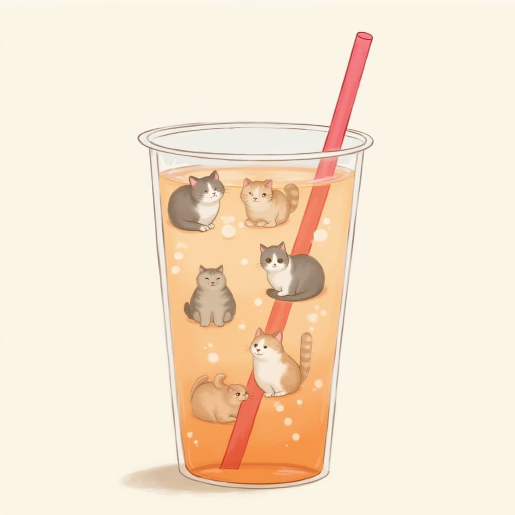 Whimsical Bubble Tea with Cats in Each Bubble