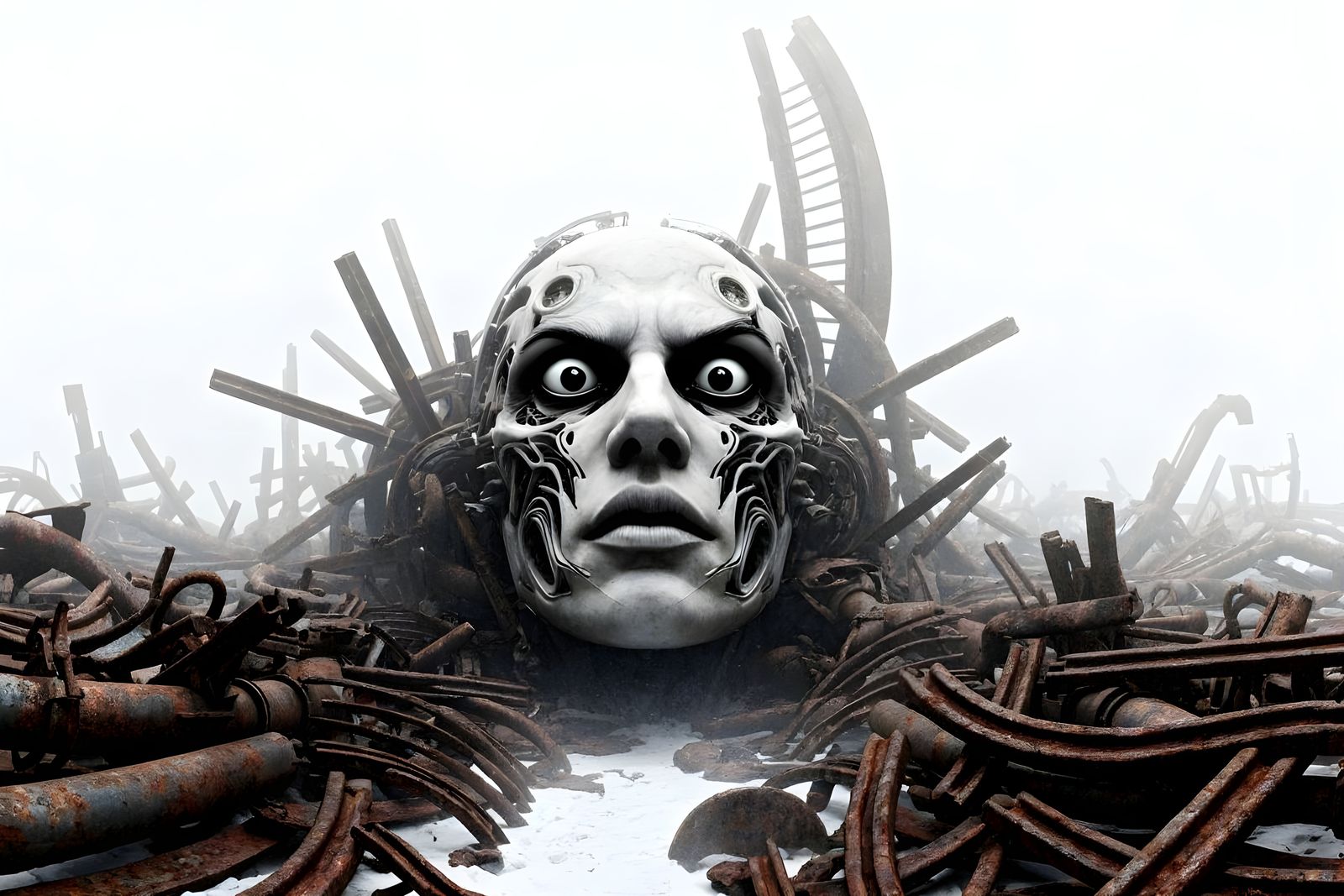 Rusted Metal Face in Steampunk Art Deco Style