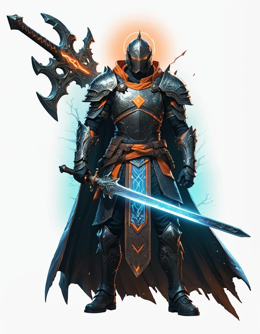 Neon Swordsman in Forest, Ultra Detailed Render