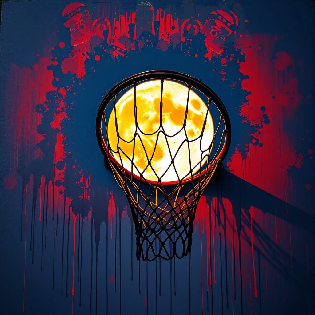 Full Moon Scores in Basketball Hoop: Conceptual Street Art