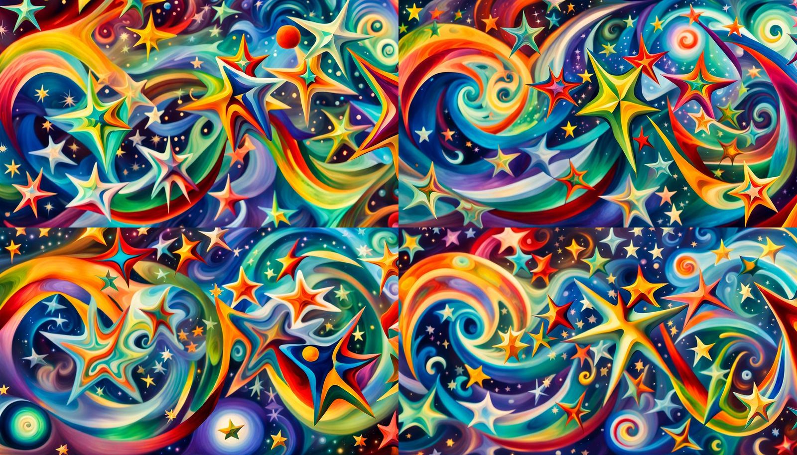 Iridescent Star Cluster Formation as Chagall Oil Painting