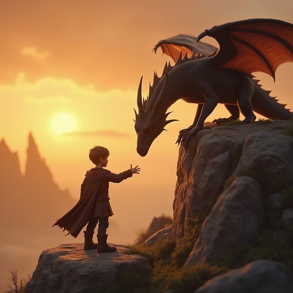 Viking Boy and Night Fury Dragon Friendship