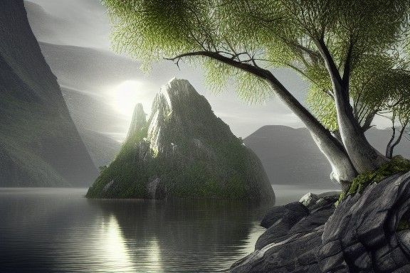 Enchanted Silver Tree Island Fantasy Art