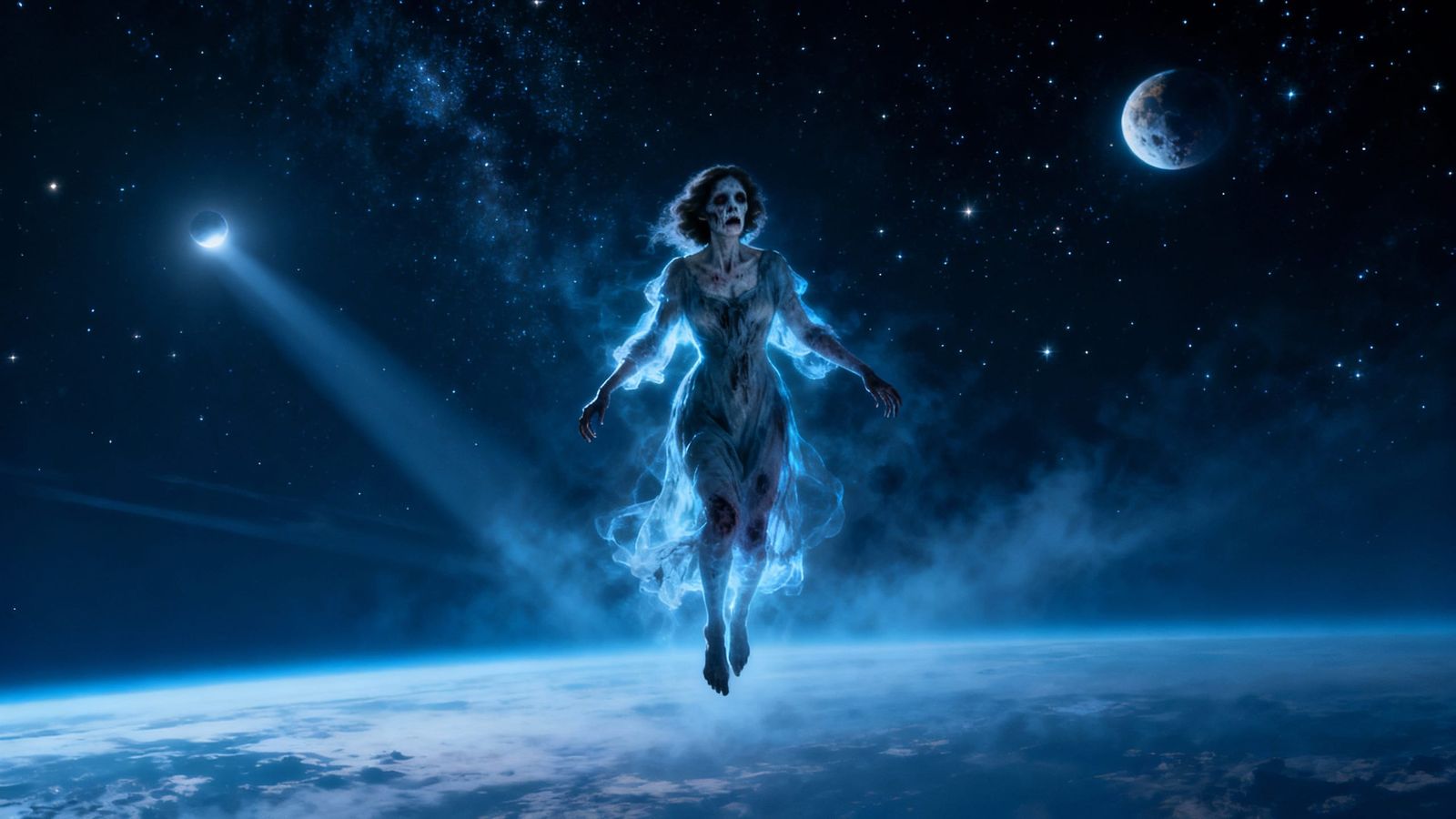 Spectral Zombie Woman in Stratosphere, Photorealistic