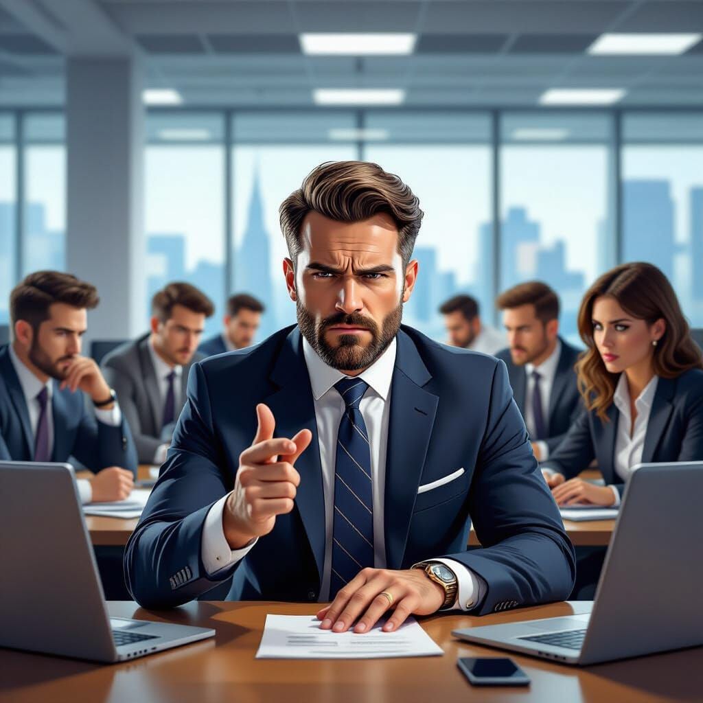 Frustrated Boss Scolds Employee in Office, Rockwell Style
