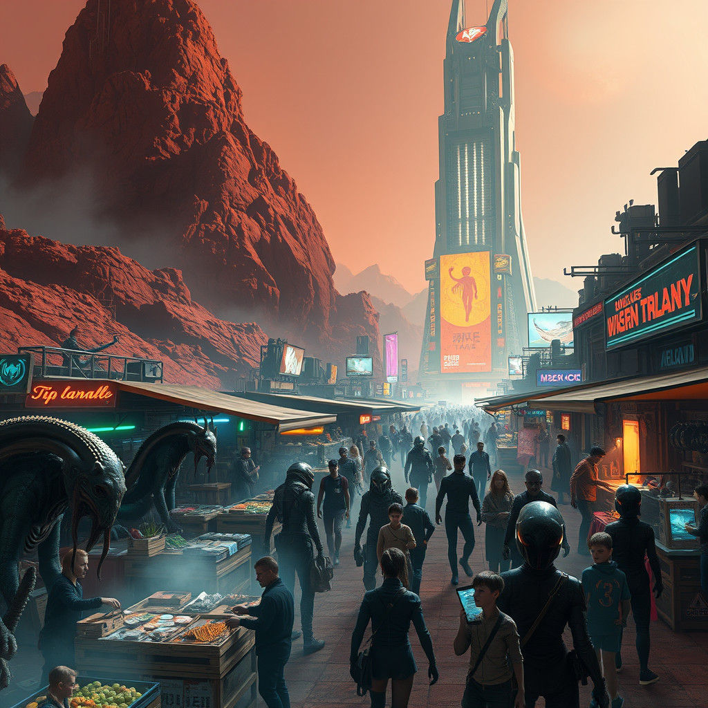 Martian Marketplace: Cyberpunk Alien Bazaar on the Red Plane...