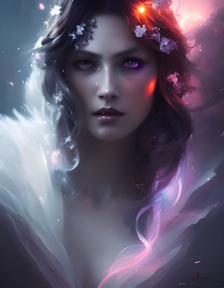 Ice Queen Portrait with Violet Eyes, Digital Art