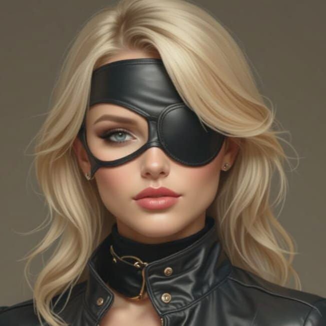 Blond Woman Portrait with Leather Eyepatch and Mask