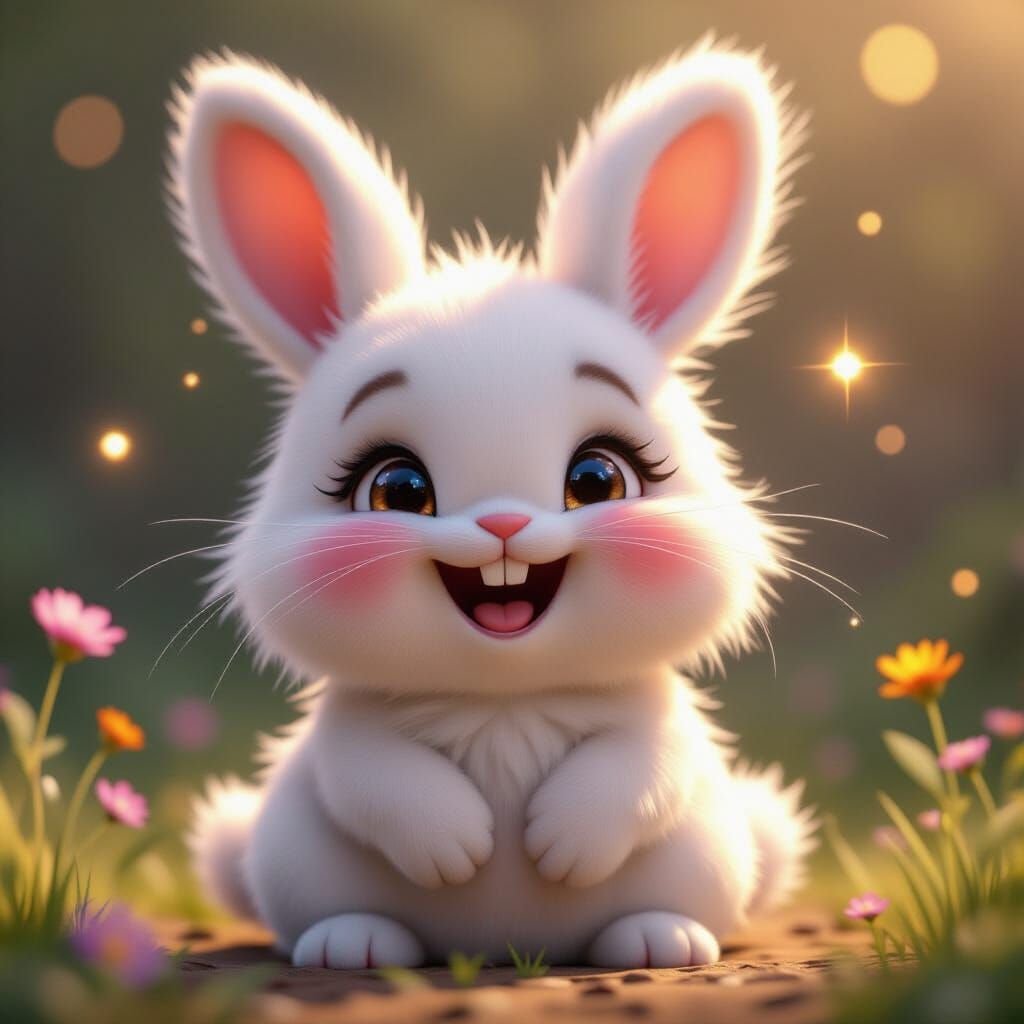 Laughing Bunny with Fluffy Fur and Sparkling Eyes