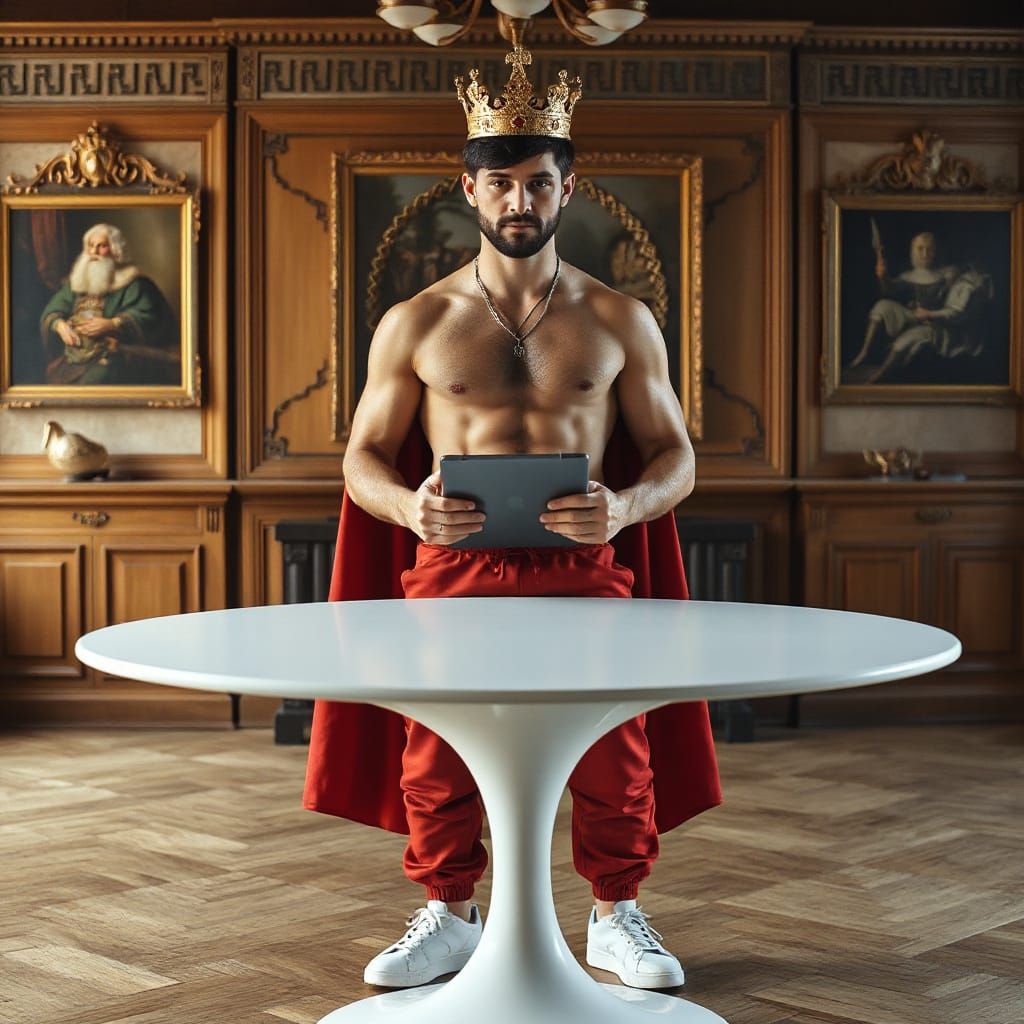 King Arthur on Video Call: Hyperrealistic Cinematic Photo