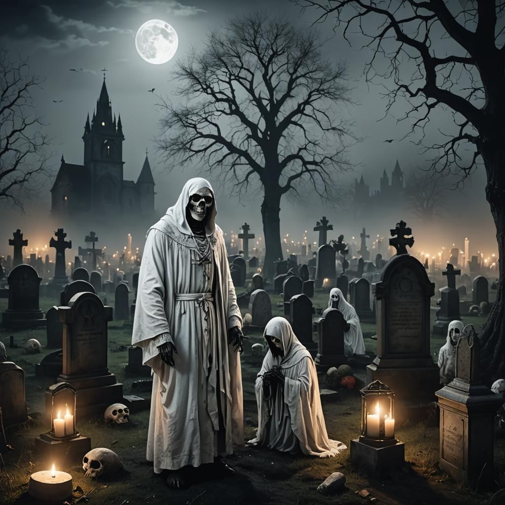 Eerie Graveyard: Gothic Monsters in a Dark Fantasy Scene