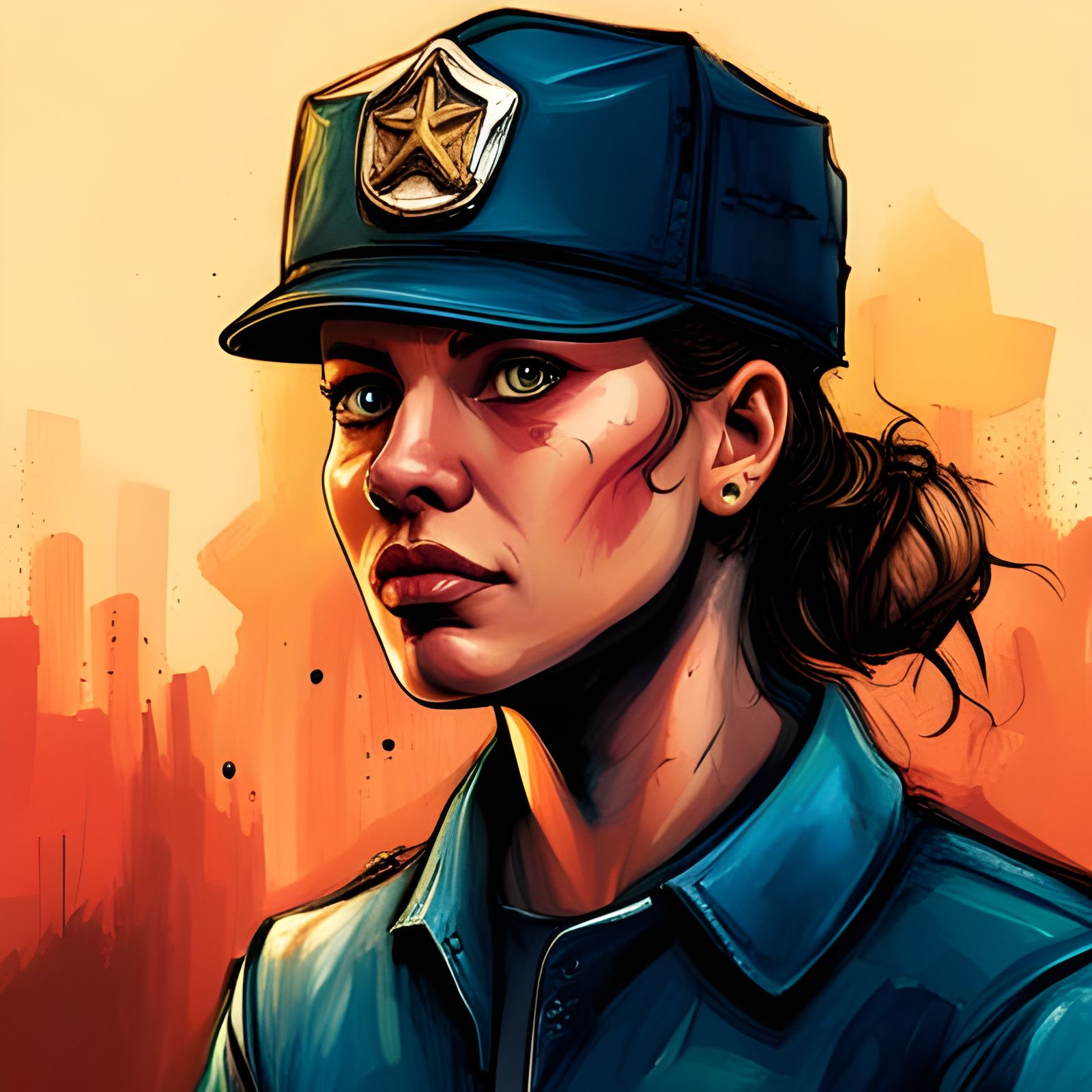 Post-Apocalyptic Female Officer: Hyperrealistic Splash Art