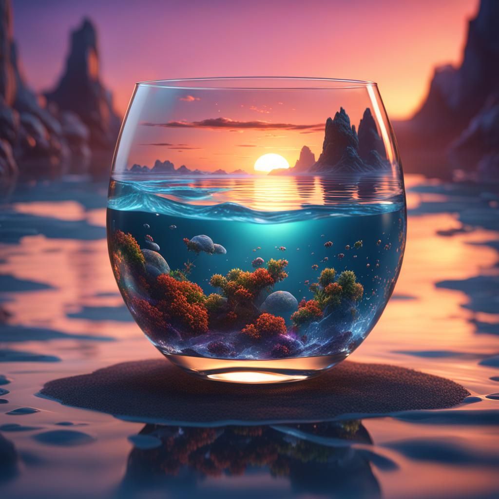 Glass Water Sunset with Space Backdrop