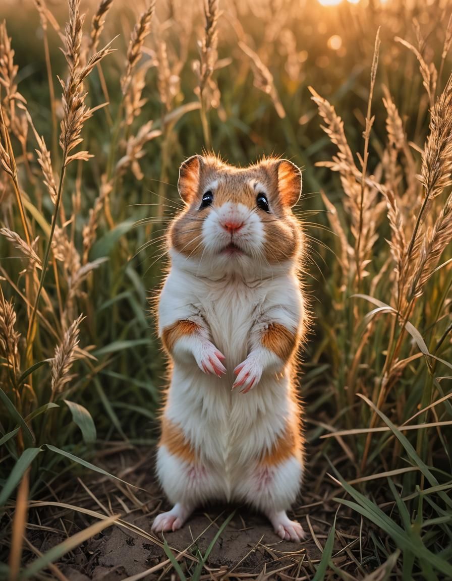 Hamster in Field at Sunset: Wildlife Photography