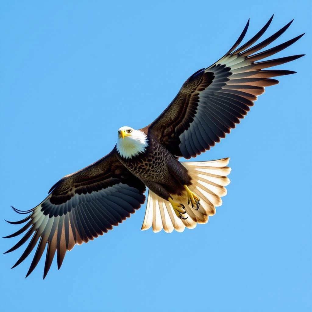 Majestic Eagle Flying Overhead, Hyperrealistic Close-Up