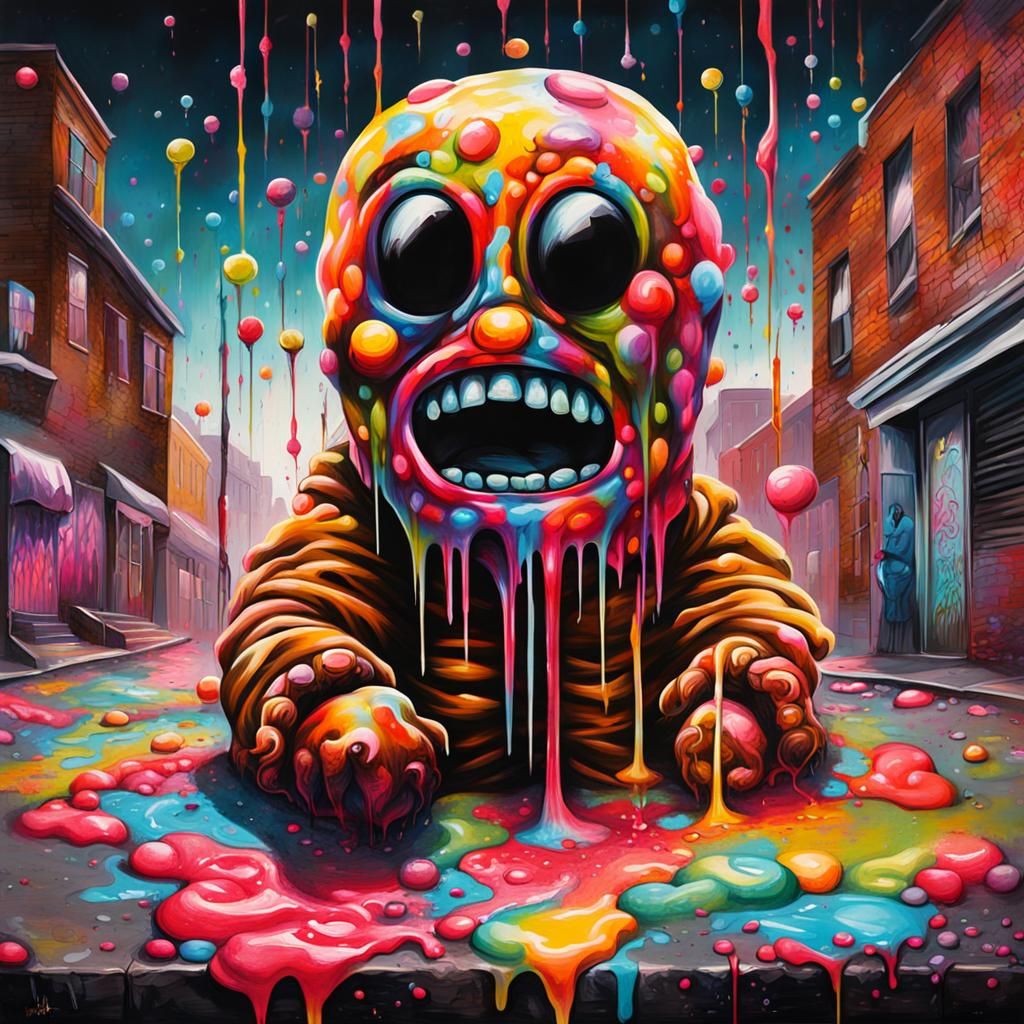 Eerie Candyman in Graffiti Splash Art Style