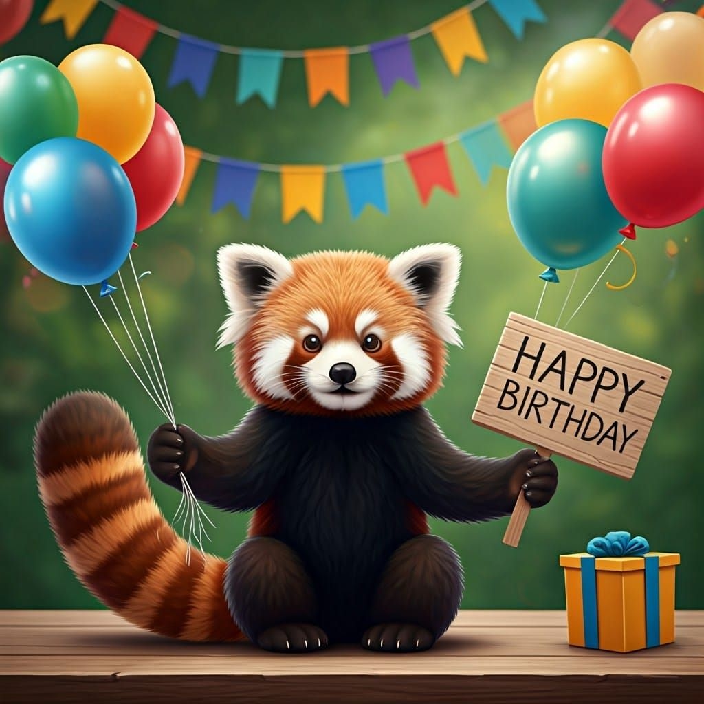 Birthday Red Panda Bear in Vibrant Party Decor