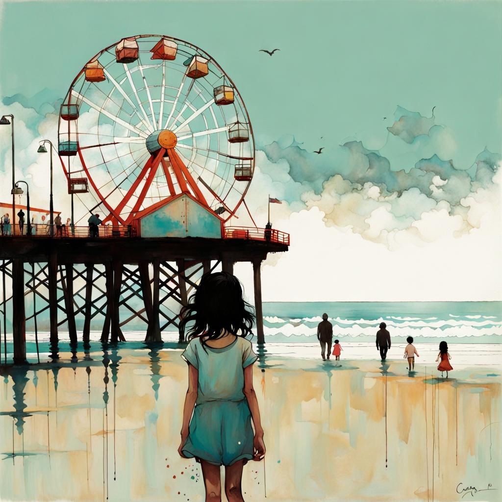 Santa Monica Pier in Stylized Illustration