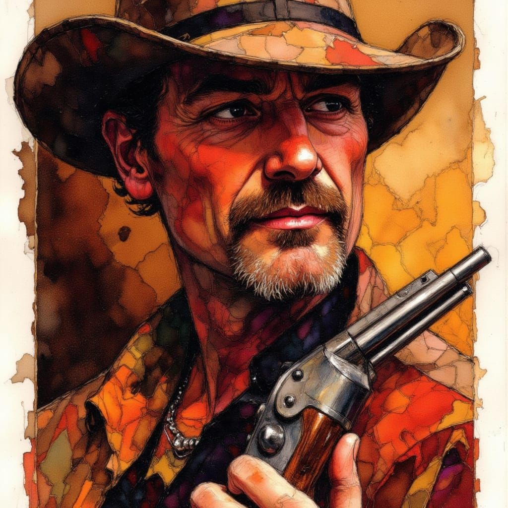 Rugged Cowboy Extreme Closeup in Autumnal Tenebrism Style