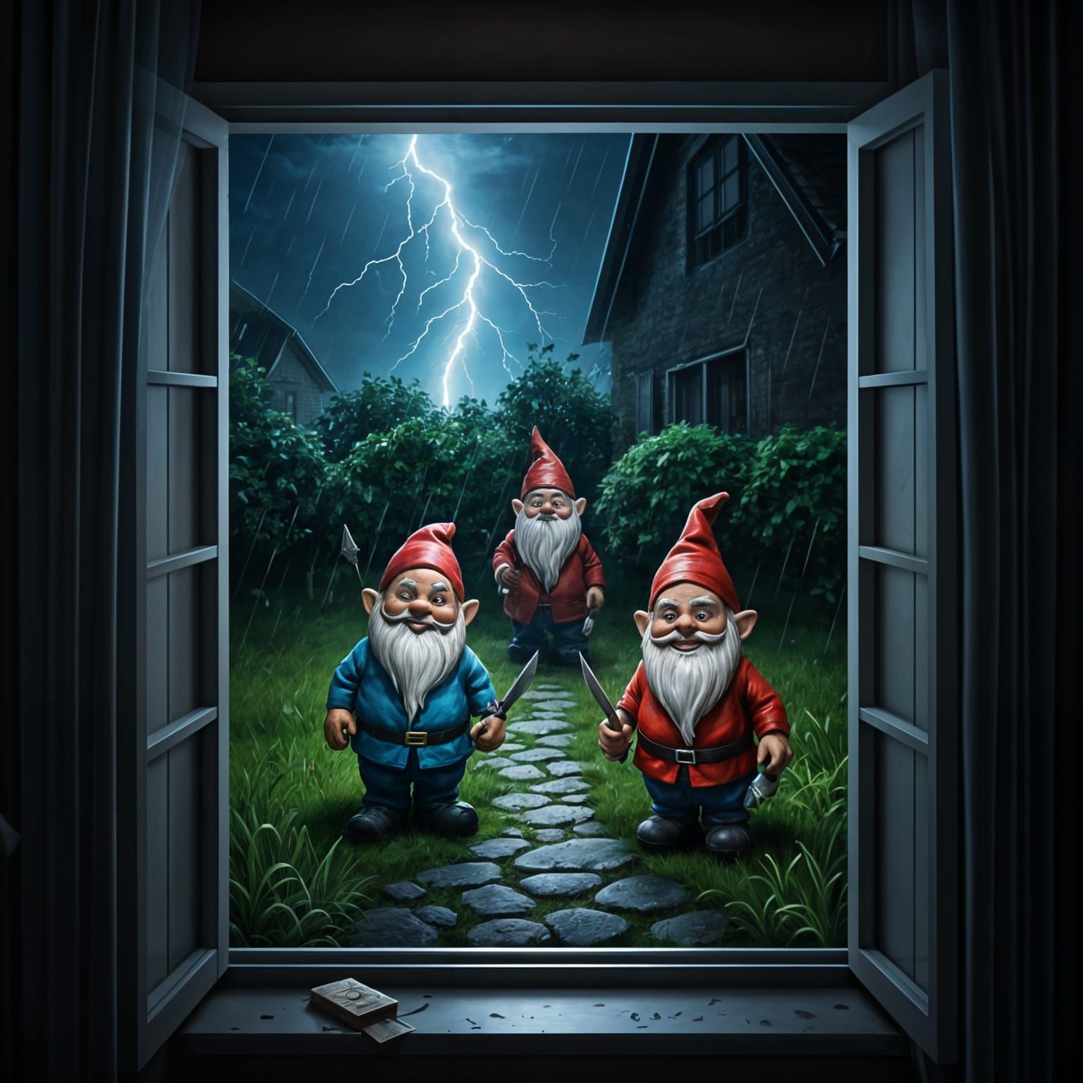 Scary Garden Gnomes Horror Scene