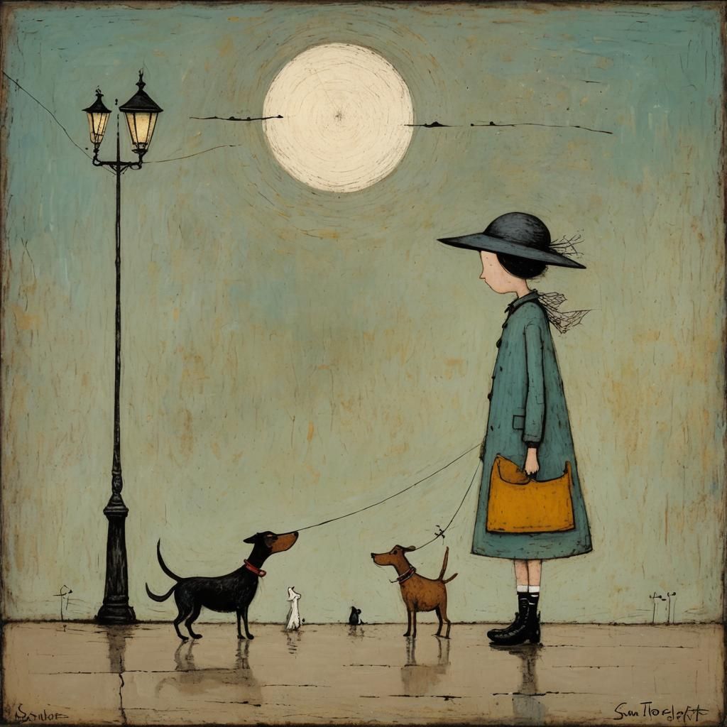 Little Girl and Dog in Surreal Style