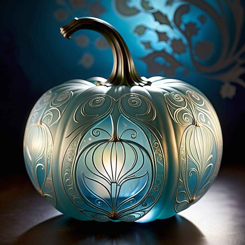 Ethereal Glass Pumpkin in Art Nouveau Style