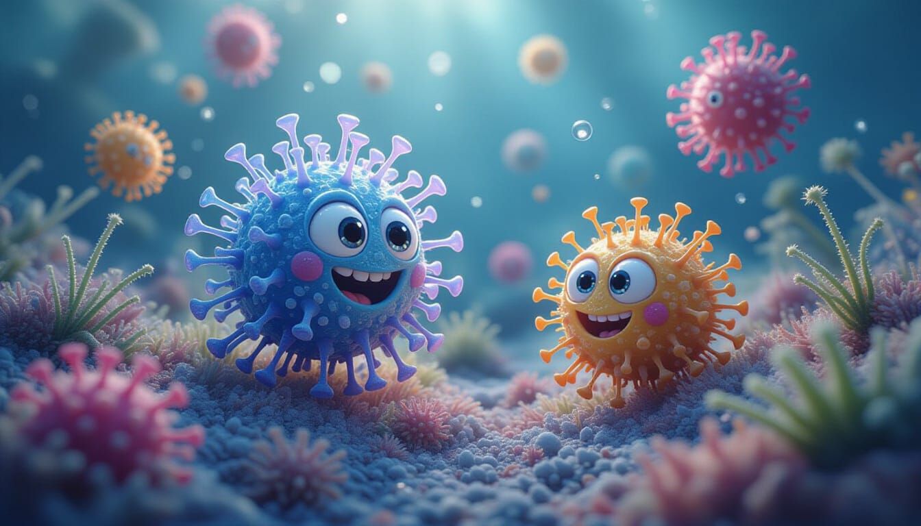 Vibrant Microbes in Playful Fantastical Scenes