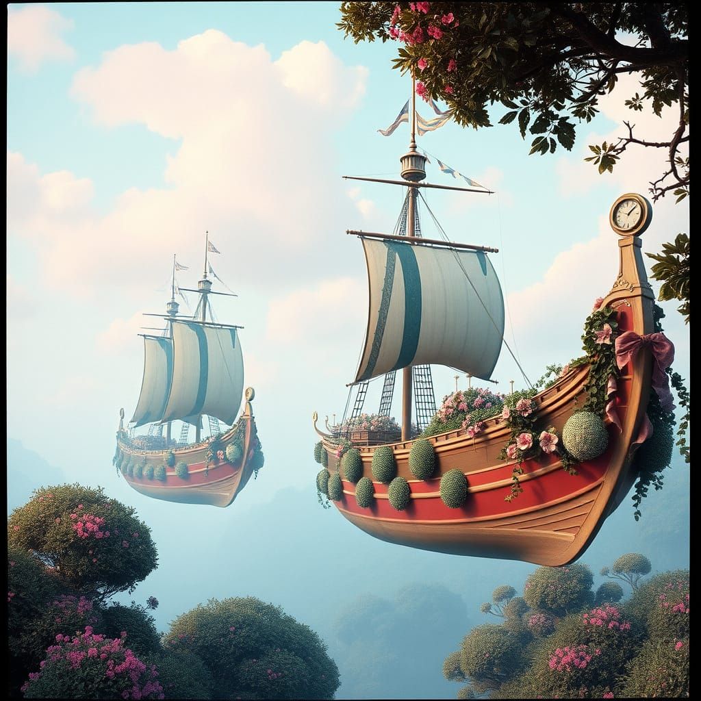 Botanical Galleons Drifting in Pastel Skies