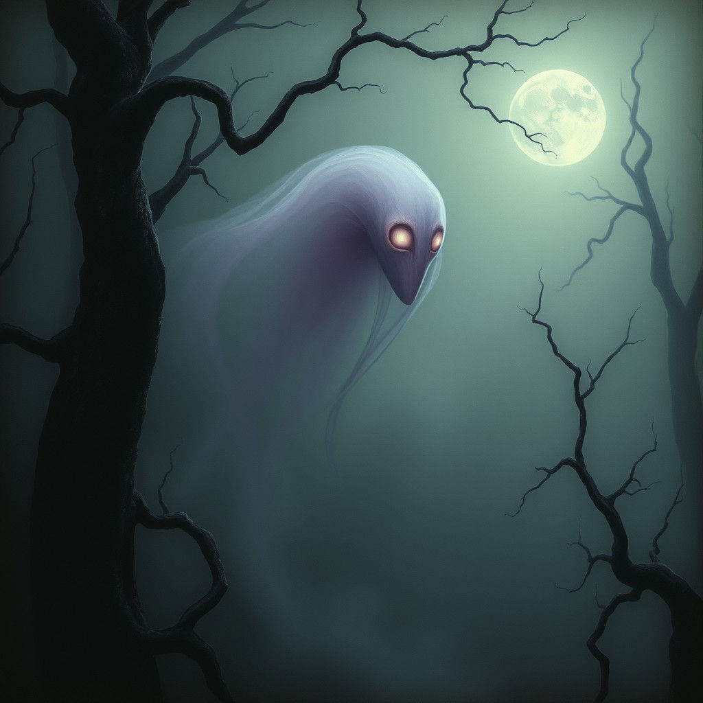 Ethereal Lavender Ghost in Dark Surreal Forest