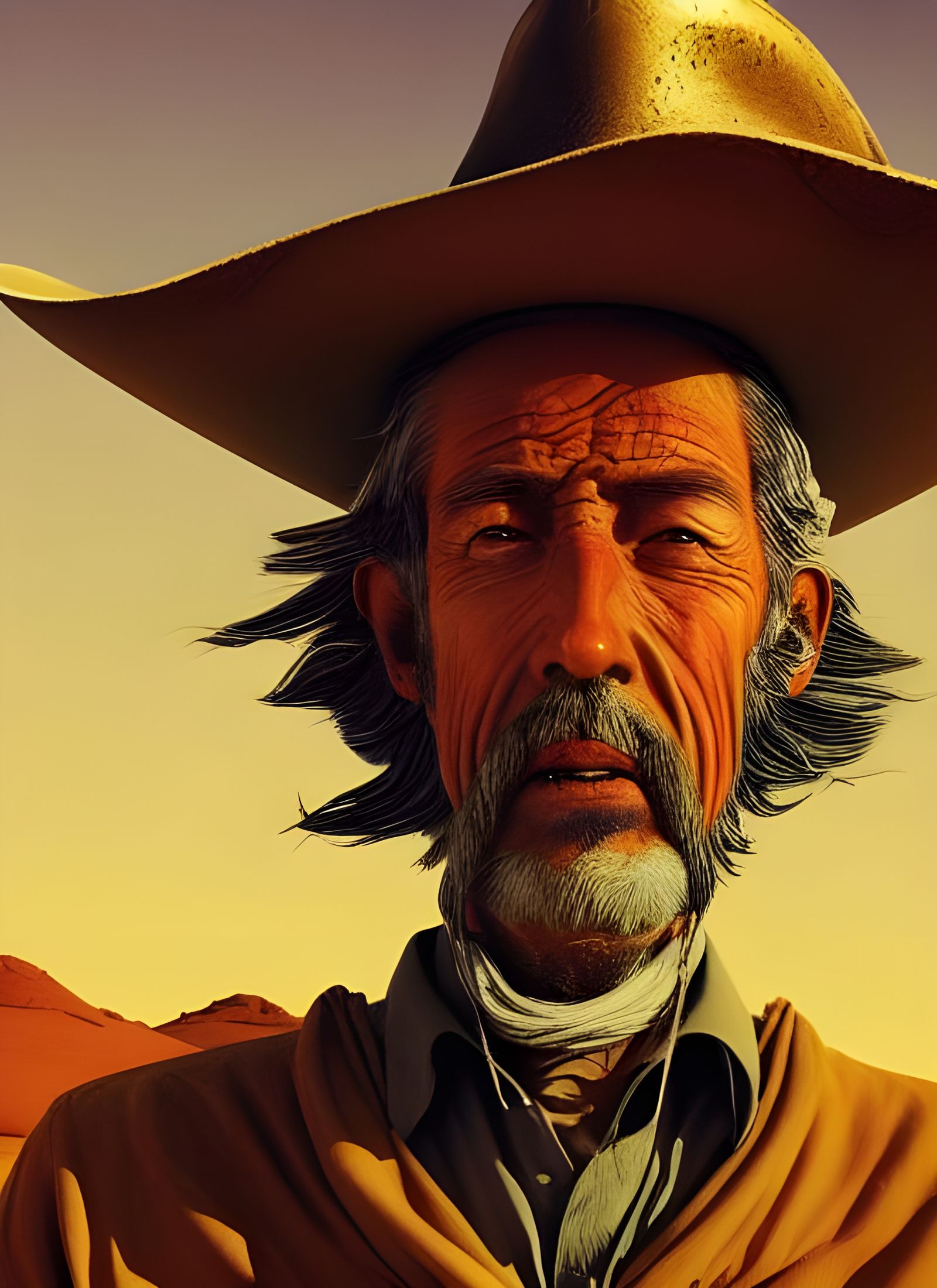 Cowboy Outlaw Portrait in Desert, Moebius Style