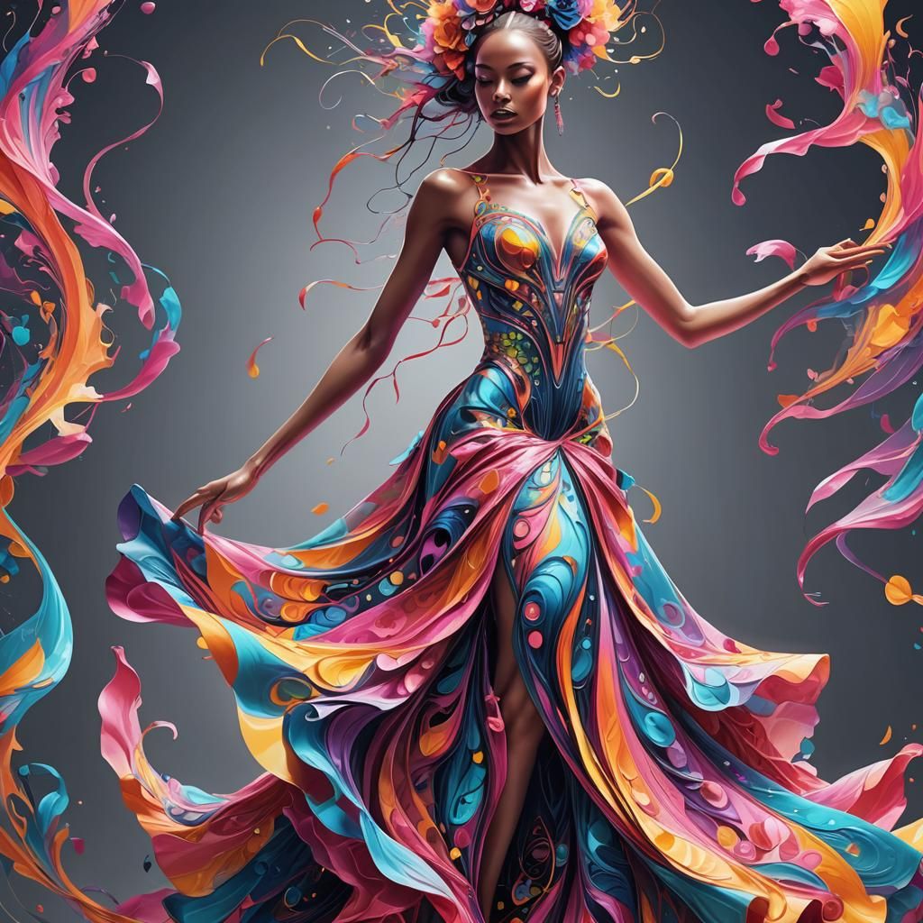 Colorful Dancer in Bioluminescent Abstract Illustration