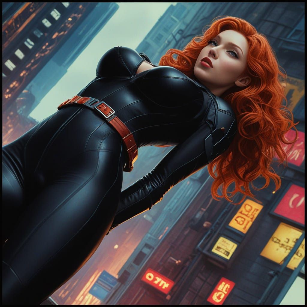 Hyperrealistic Black Widow Portrait in Cinematic Style