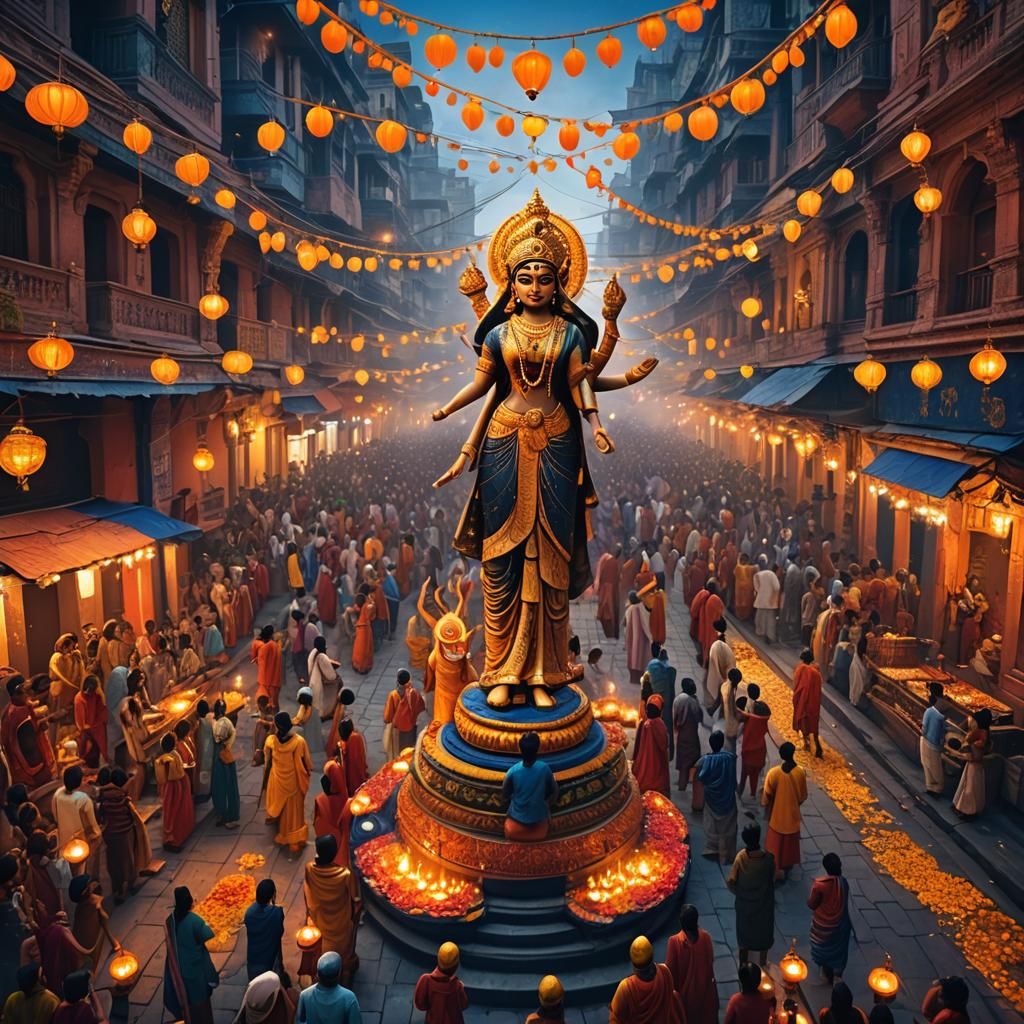 Durga Puja Festival in Mythological Indian City
