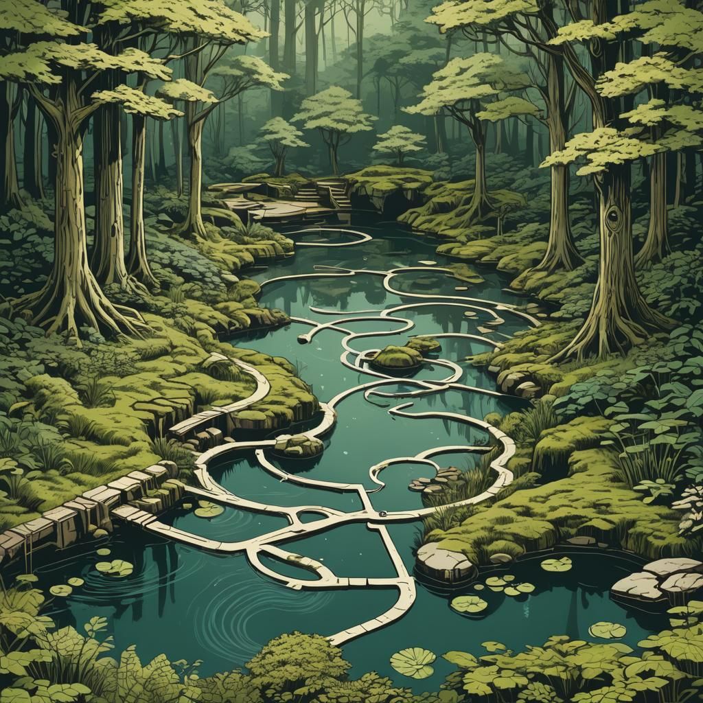 Industrial Forest Labyrinth Pond in Finepen Style