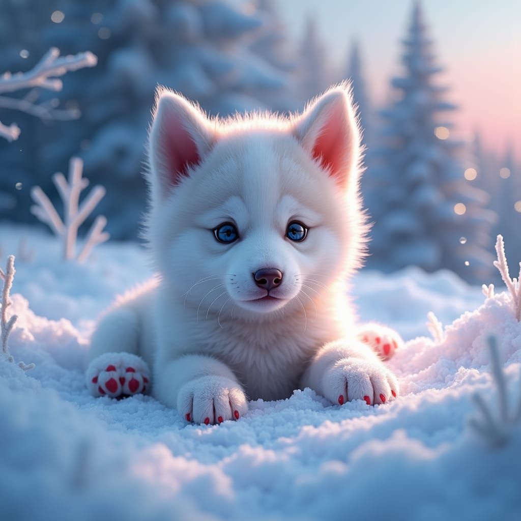 Husky Puppy in Winter Wonderland, Digital Art