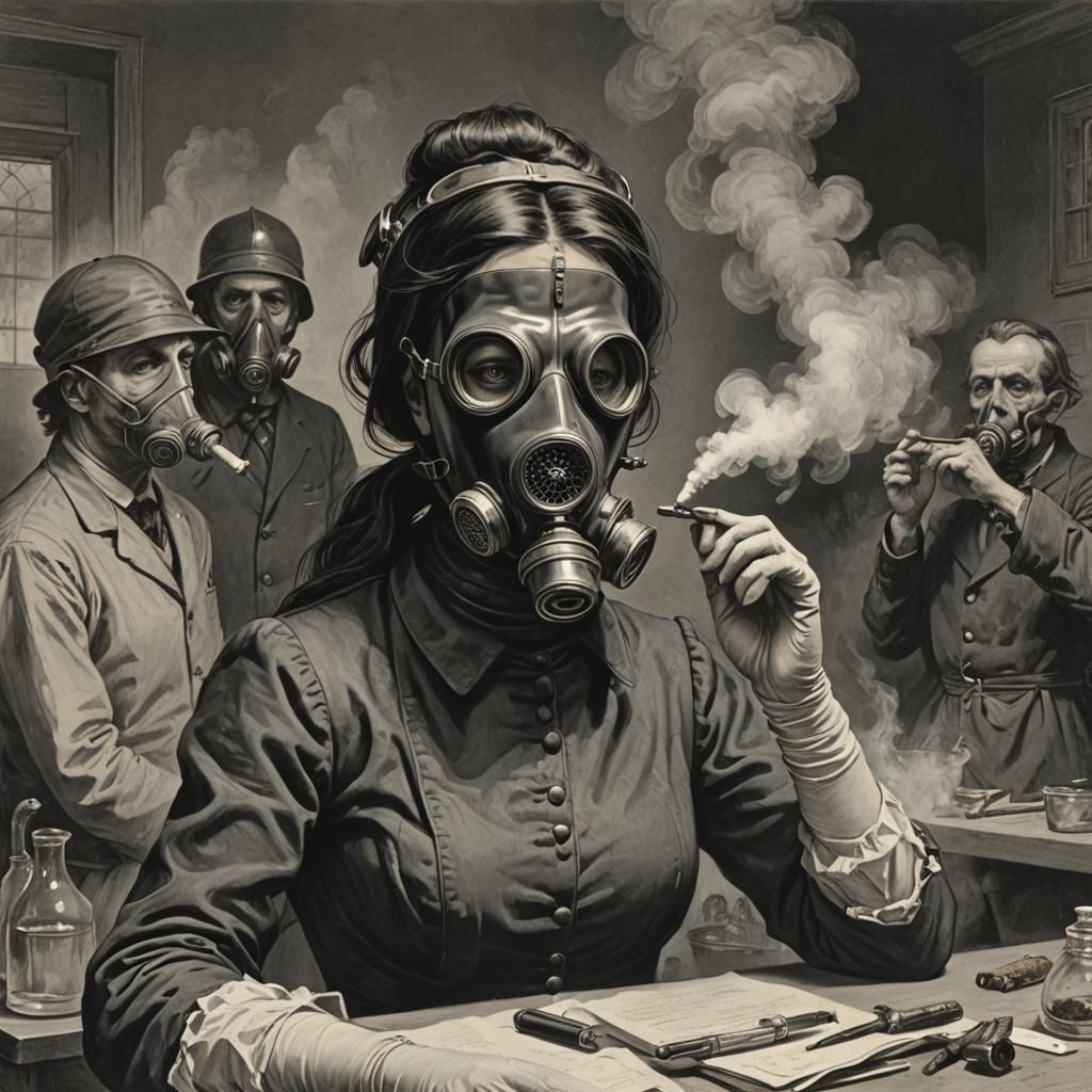 Horror Gas Mask Scene in Doré Style