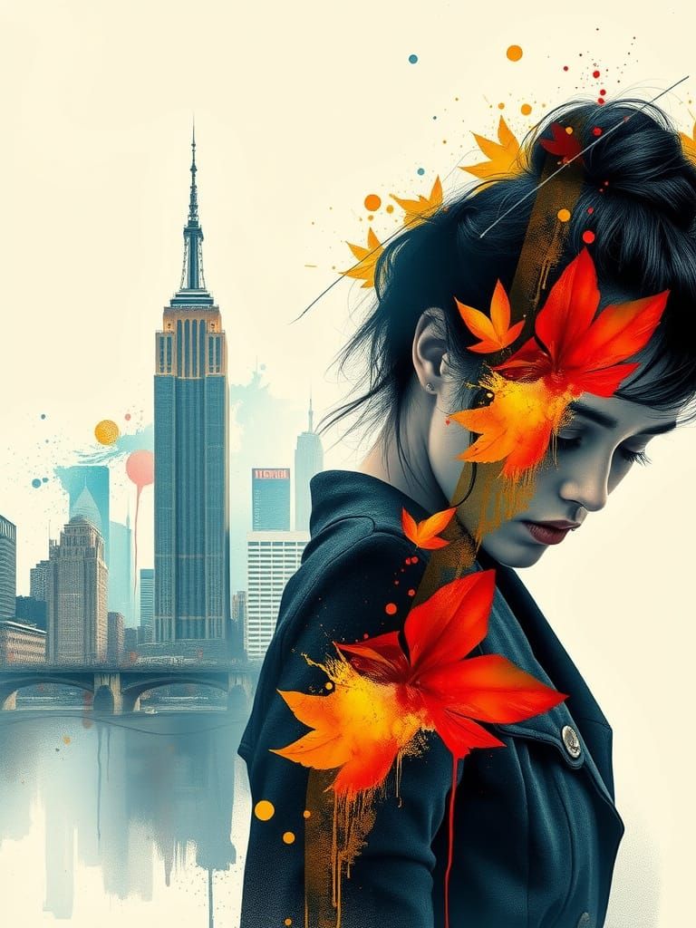 Introspective Cityscape with Melancholic Figure