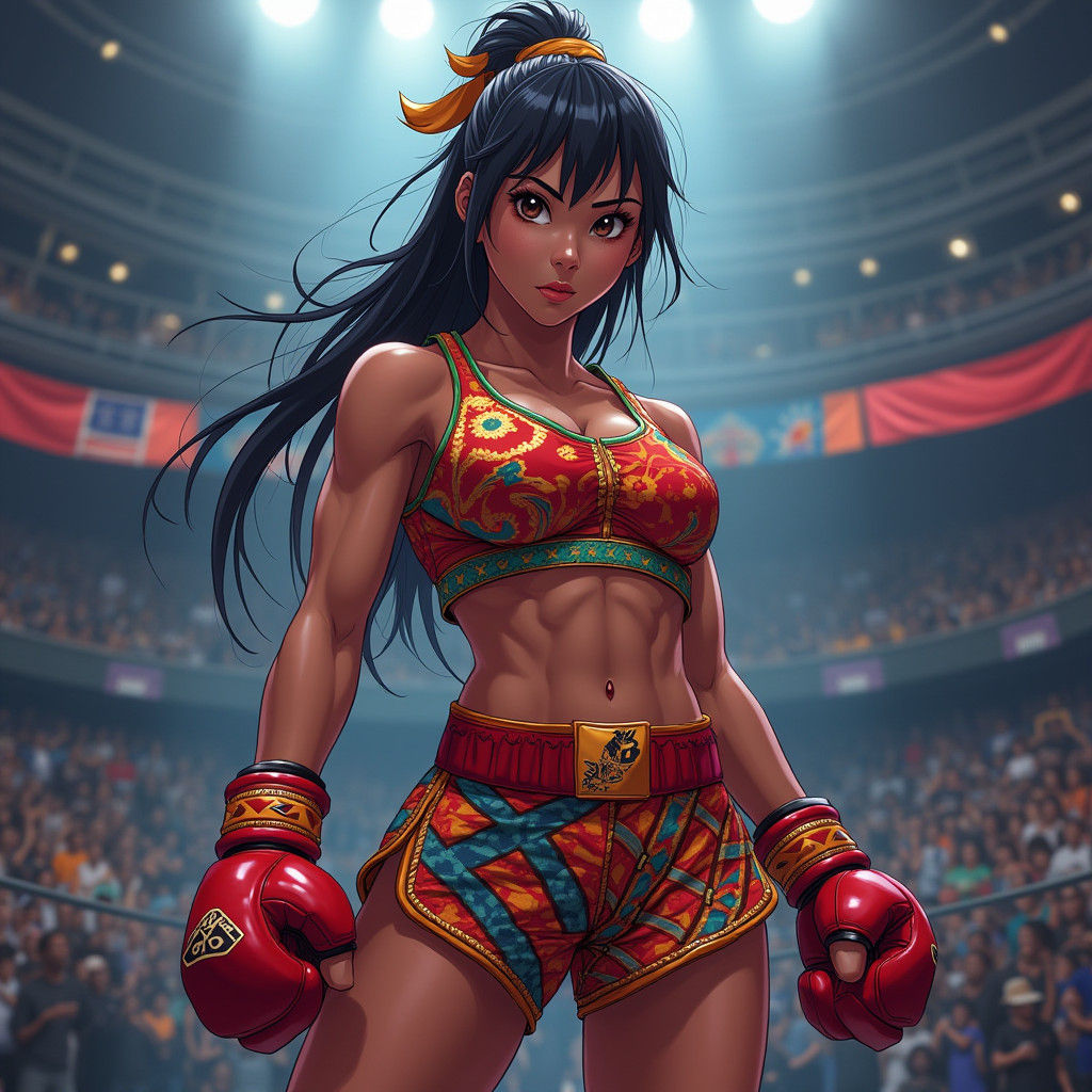 Triumphant Girl Fighter in Anime Style