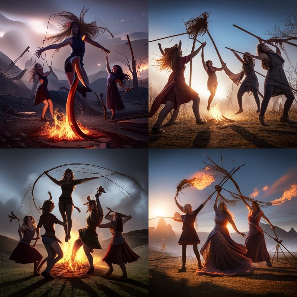 Pagans Dancing Around Maypole, 3D Render