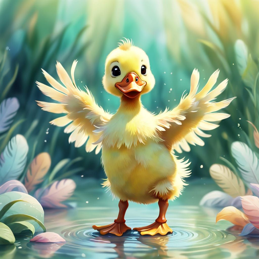 Dancing Duckling in Watercolor Style