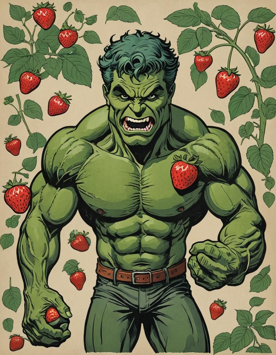 Hulk Eats Strawberry in Albert Robida Style