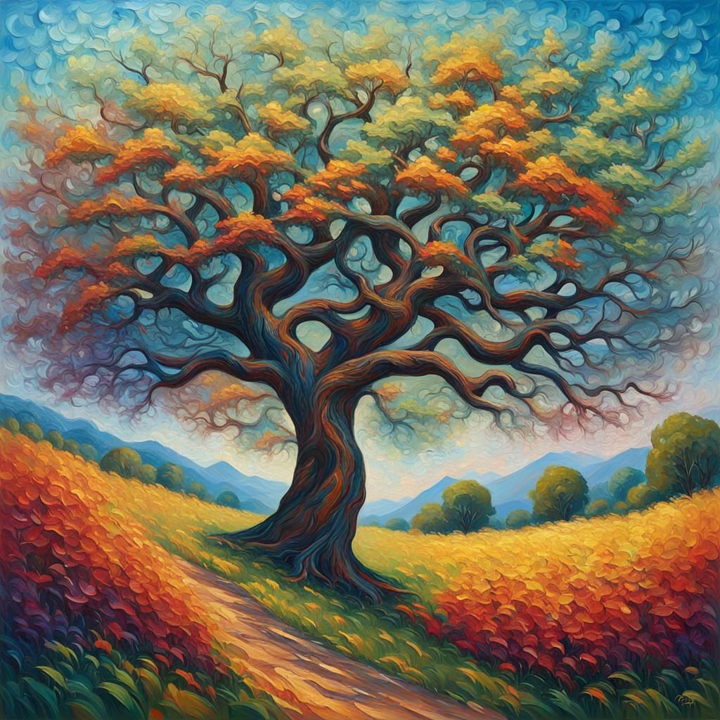 Majestic Tree in Expressionist Neo-Impressionism Style