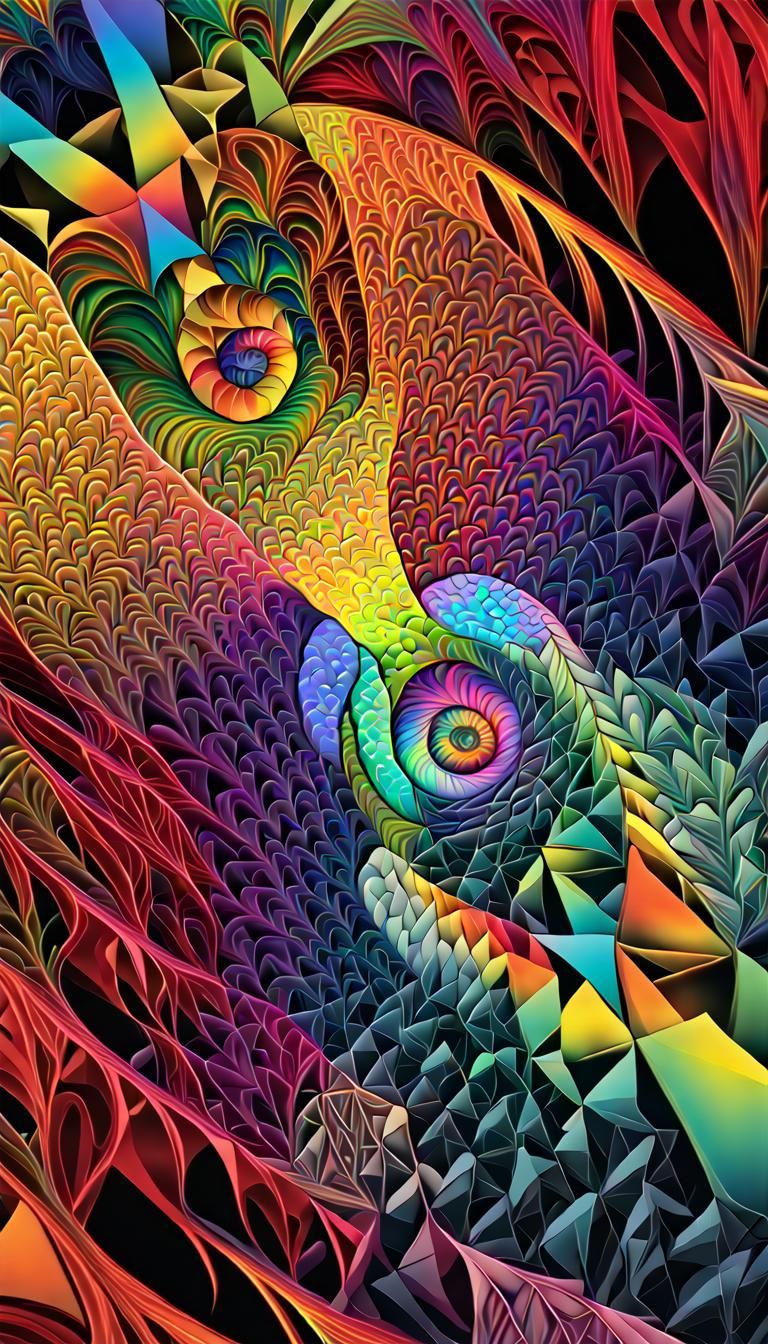 Rainbow Fractal Vortex in Multidimensional Psychedelic Art