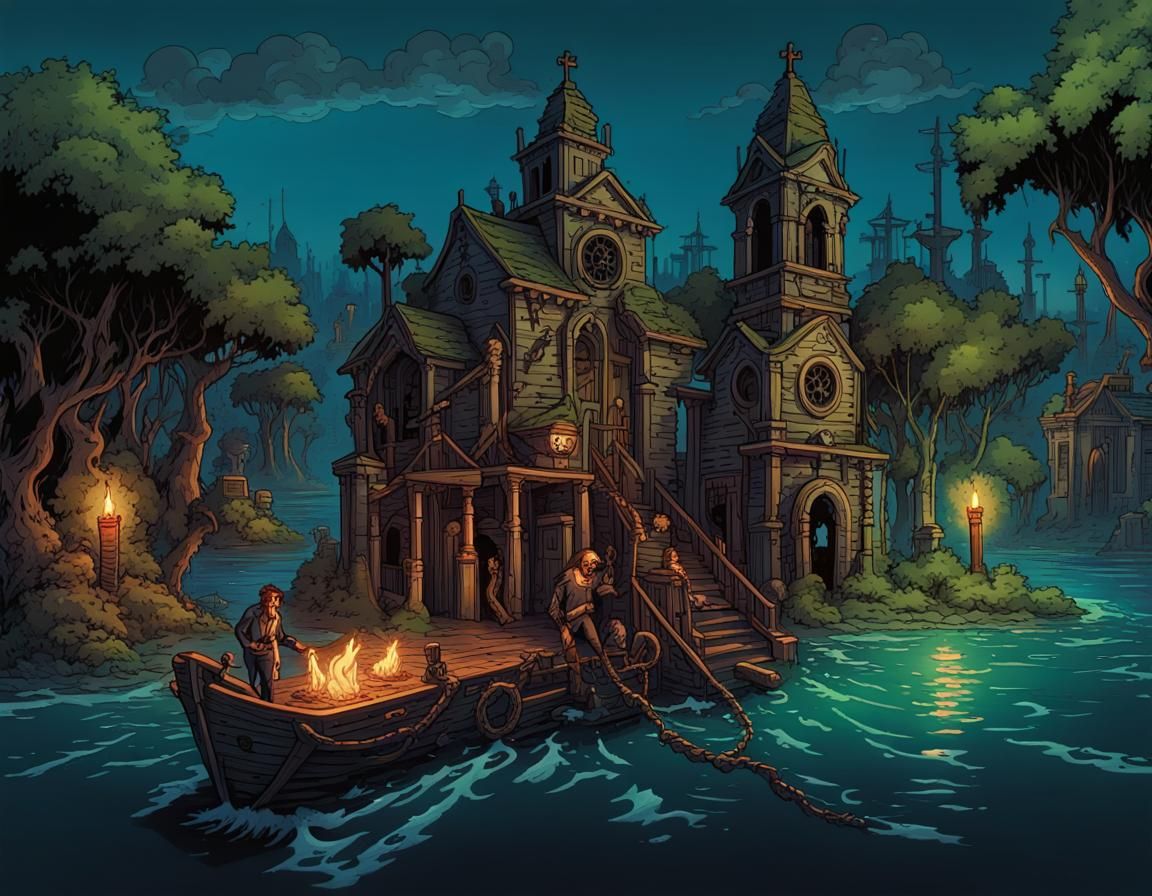 Cursed Pirate Island Map with Haunted Chapel