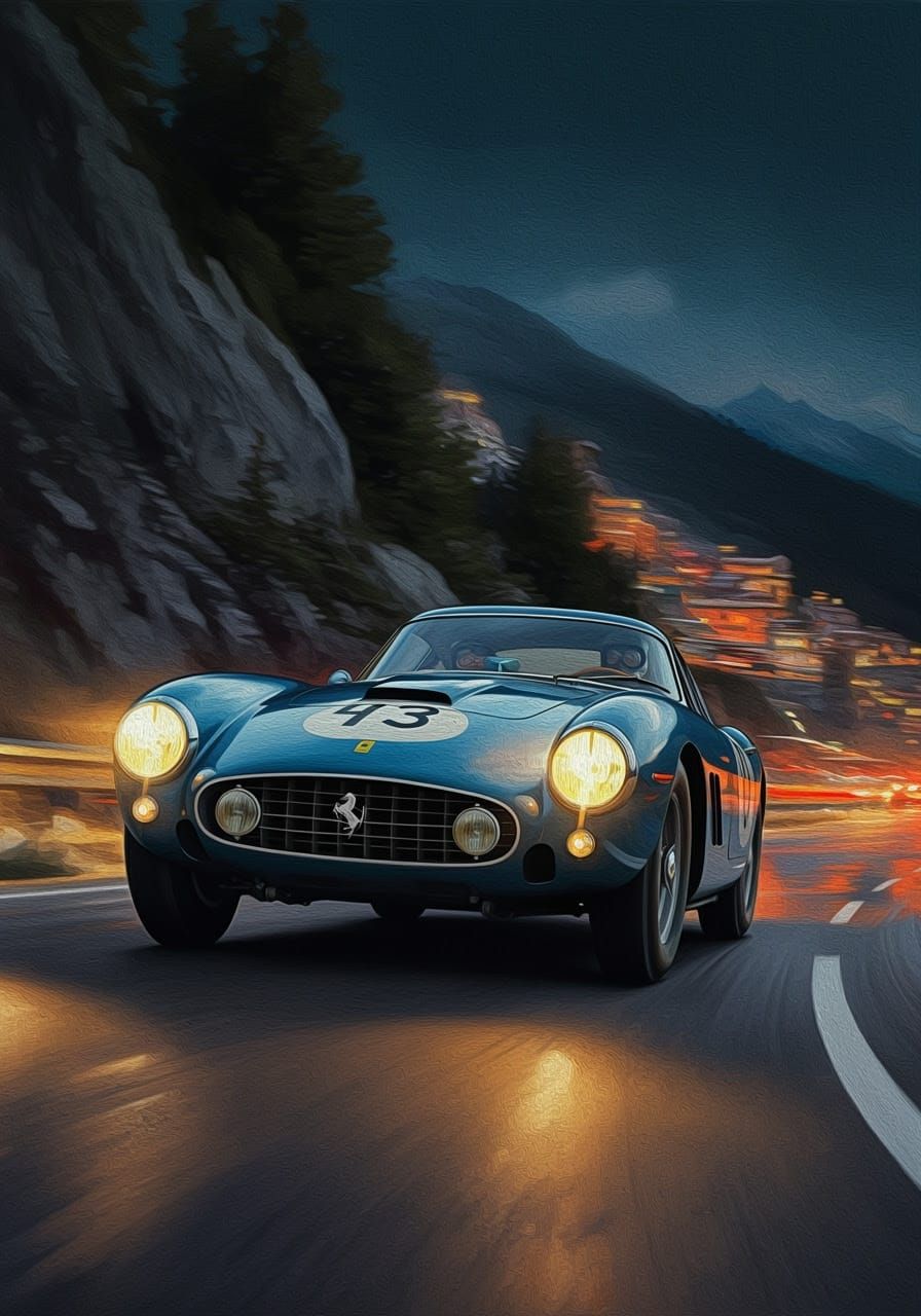Dynamic Ferrari Testarossa Speeds Through Stevio Pass at Nig...