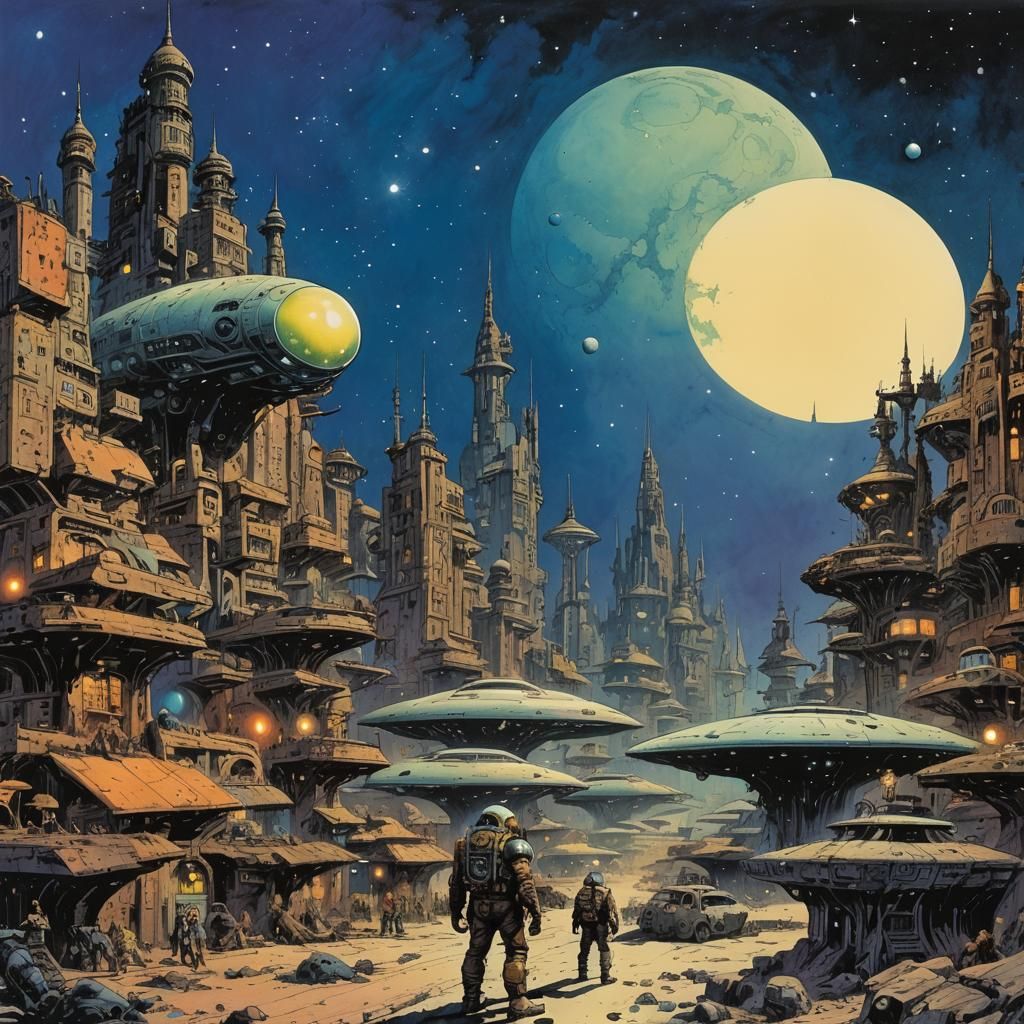 Alien Cityscape with Steampunk Elements