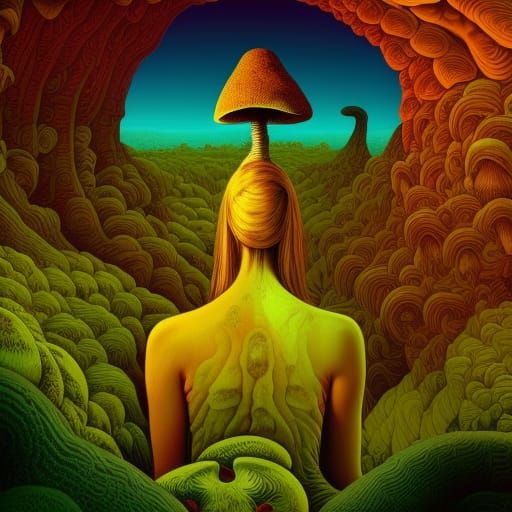 Surreal Mushroom Head Portrait in Dreamy Style
