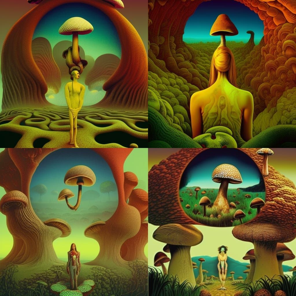 Surreal Mushroom Head Portrait in Dreamy Style