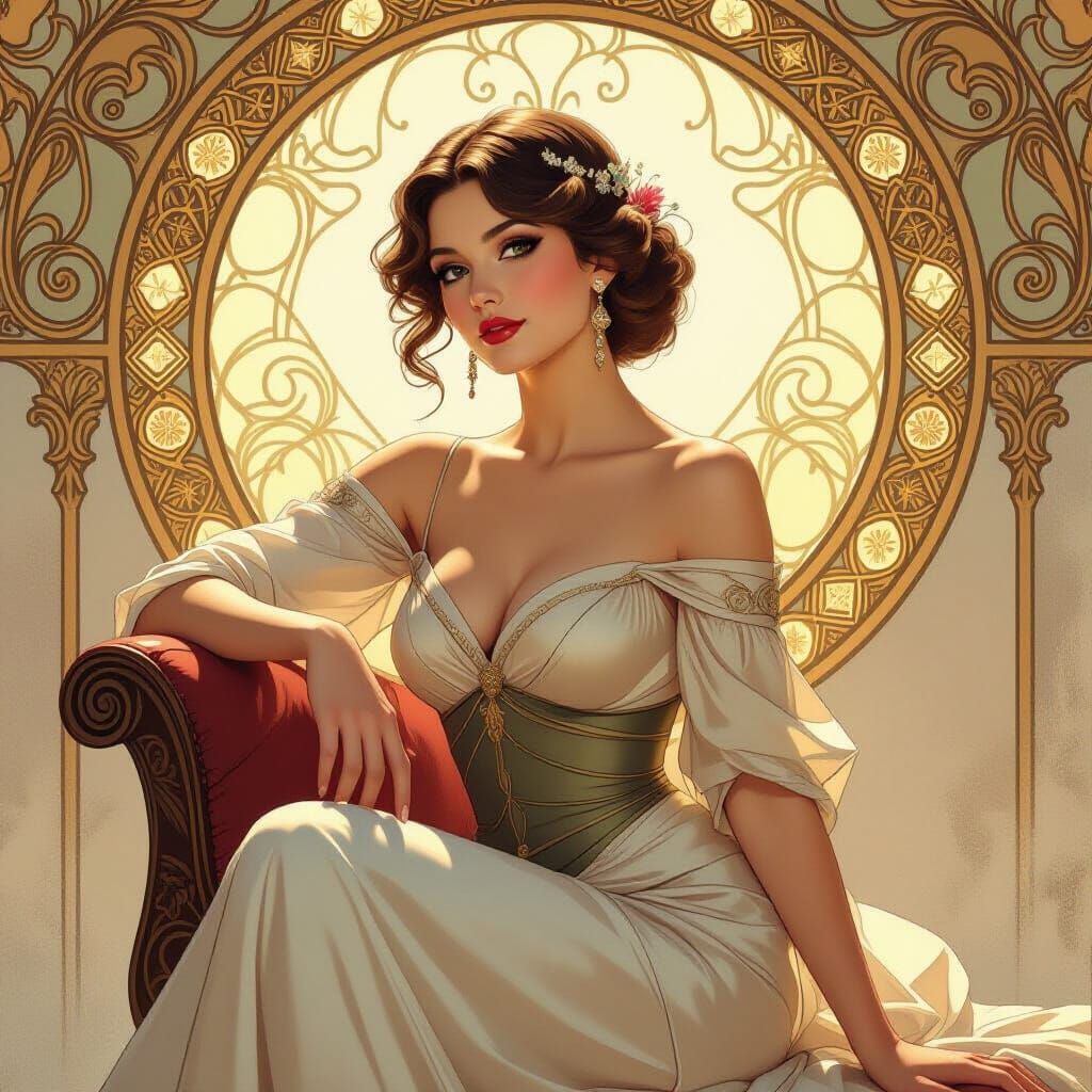 Elegant Woman in Art Nouveau Style